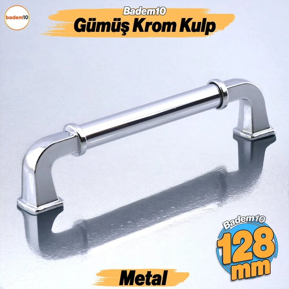 Alfa Metal Gümüş Krom Renk Kulp 128 mm Mobilya Çekmece Mutfak Dolabı Dolap Kapak Kulpları Kulb Kulpu