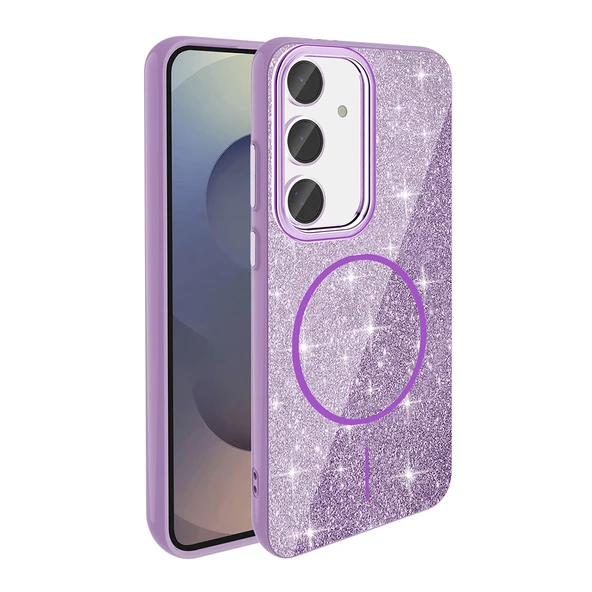 Galaxy S24 FE Kılıf Magsafe Şarj Özellikli Parlayan Simli Zore Okso Kapak - Resim 9