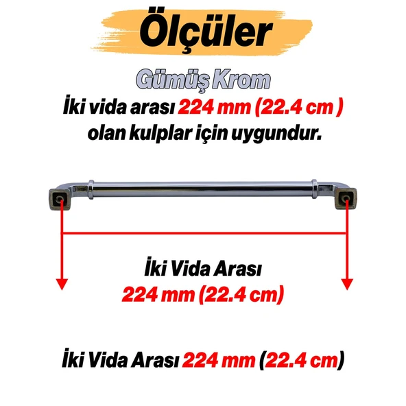 Alfa Metal Gümüş Krom Renk Kulp 224 mm Mobilya Çekmece Mutfak Dolabı Dolap Kapak Kulpları Kulb Kulpu - 3