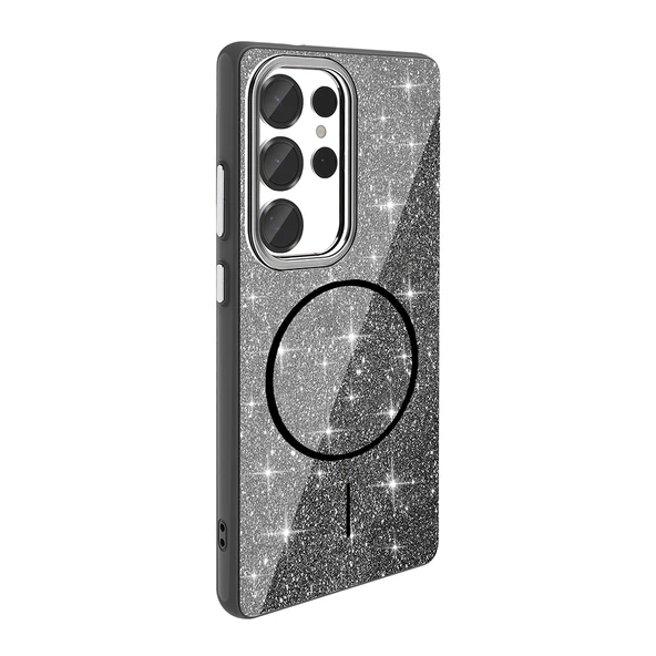 Galaxy S25 Ultra Kılıf Magsafe Şarj Özellikli Parlayan Simli Zore Okso Kapak