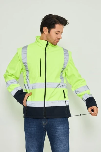 Orange Safety Sarı Softshell Mont Kolları Çıkmalı Reflektörlü - Resim 3
