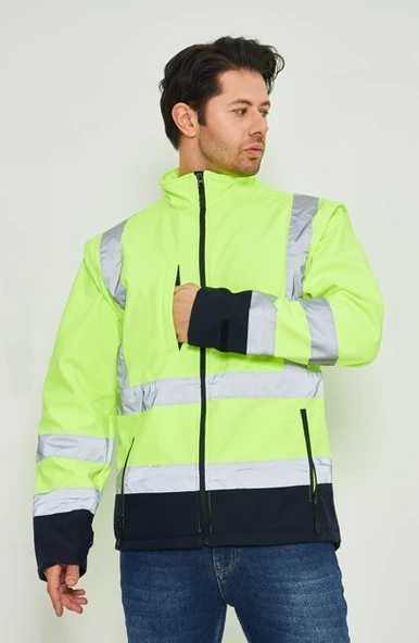 Orange Safety Sarı Softshell Mont Kolları Çıkmalı Reflektörlü - Resim 4