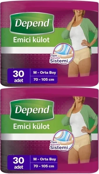 Depend Emici Külot Kadın Hasta Bezi Orta Boy M 2 x 30'Lu