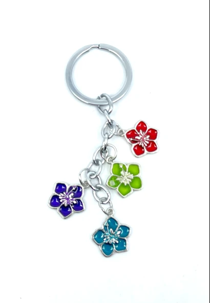 Renkli Çiçek Metal Anahtarlık - Resim 2