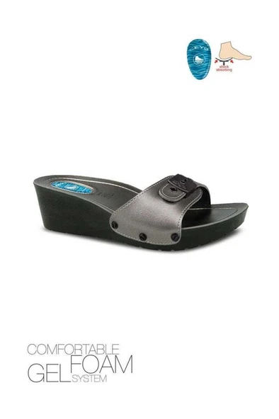 Ceyo 9969-1 Dolgu Topuk Jelli Anatomik Taban Kadın Terlik Platin 36-40