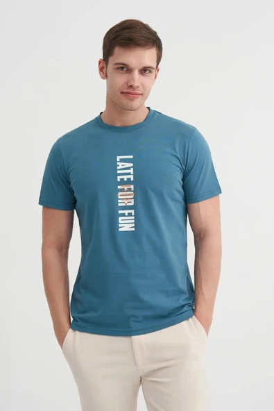 Cazador Slim Fit Bisiklet Yaka Pamuklu Baskılı Tişört - Resim 2