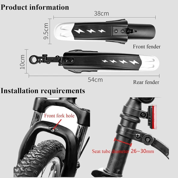 BİSİKLET ÇAMURLUK MAVİ ÖN ARKA PRATİK MONTAJ 24-26-27,5-29 UYUMLU - 11