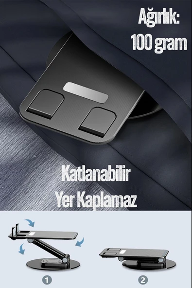 2 Adet Kaliteli Katlanır 360 Dönen Ayarlanabilir Telefon Tutucu Masaüstü Telefon Tablet Standı S014 - 2