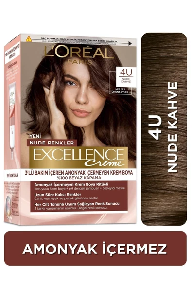 L'Oreal Paris Excellence Creme Nude Renkler Saç Boyası - 4U Nude Kahve