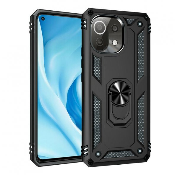 KNY Xiaomi Mi 11 Lite Kılıf Çift Katmanlı Armour Case Siyah