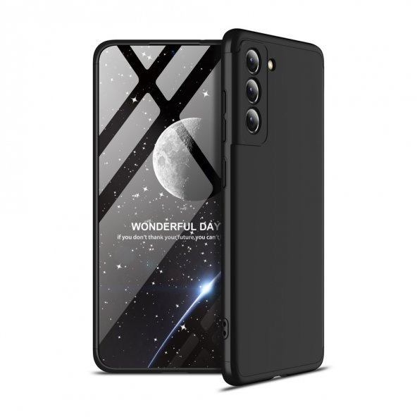 KNY Samsung Galaxy S21 FE Kılıf 3 Parça 360 Ays Kapak Siyah