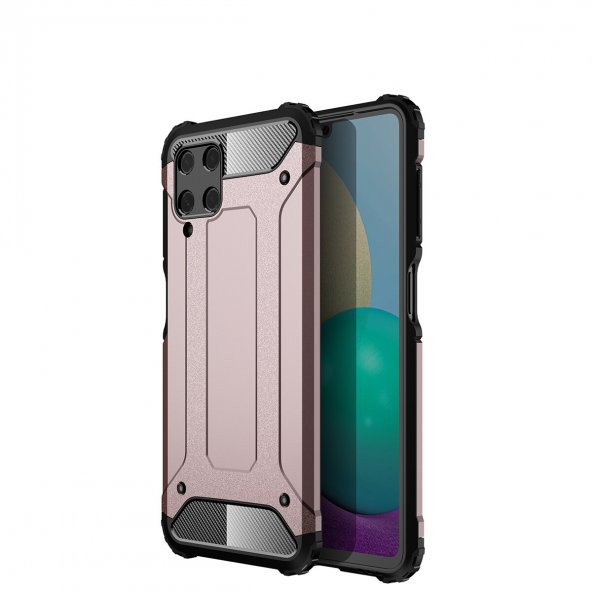 KNY Samsung Galaxy A22 4G Kılıf Çift Katmanlı Armour Case Rose Gold