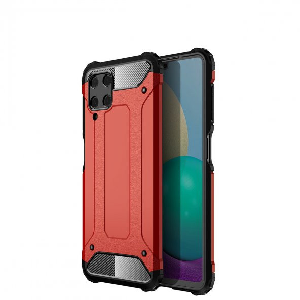 KNY Samsung Galaxy A22 4G Kılıf Çift Katmanlı Armour Case Kırmızı
