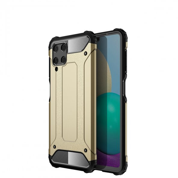 KNY Samsung Galaxy A22 4G Kılıf Çift Katmanlı Armour Case Gold