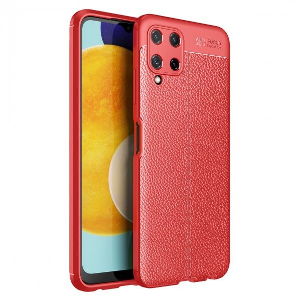 KNY Samsung Galaxy A22 4G Kılıf Deri Desenli Lux Niss Silikon Kırmızı