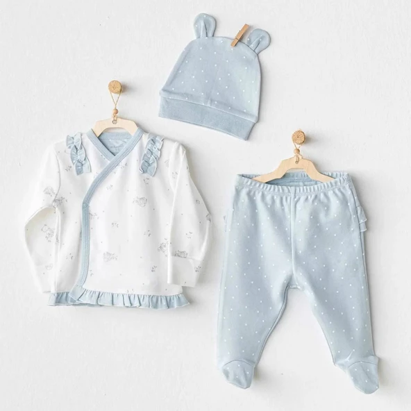 Cuddly Bunny Bear 3'lü Zıbın Set Blue