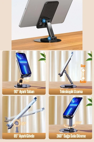 2 Adet Kaliteli Katlanır 360 Dönen Ayarlanabilir Telefon Tutucu Masaüstü Telefon Tablet Standı S014 - 6