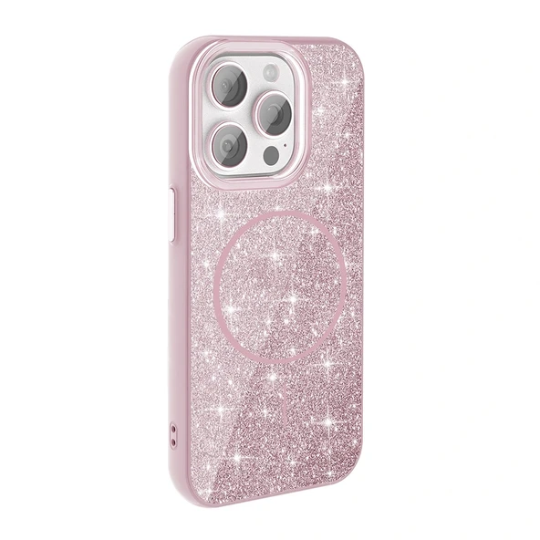 Apple iPhone 15 Pro Kılıf Magsafe Şarj Özellikli Parlayan Simli Redclick Okso Kapak - Resim 5