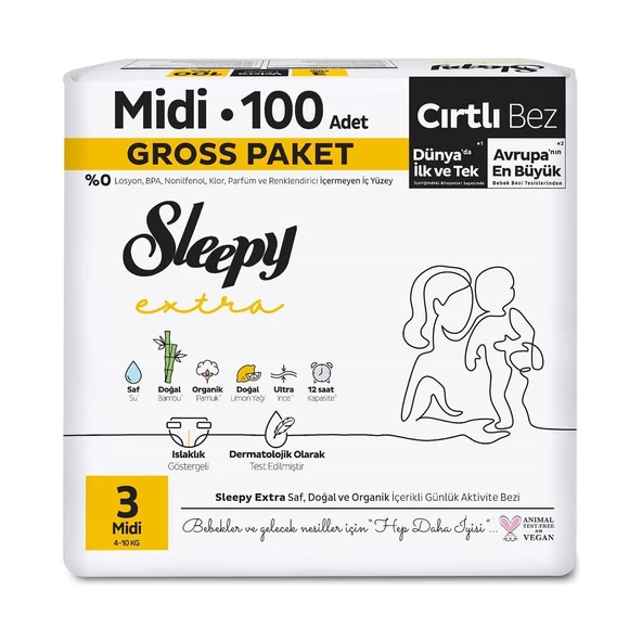 Sleepy Extra Günlük Aktivite Gross Paket Bebek Bezi 3 Numara Midi 100 Adet - 2