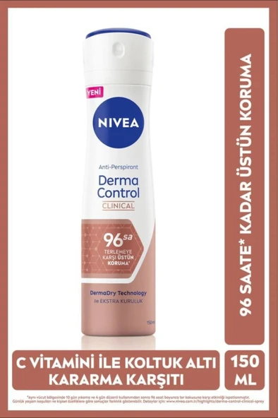 NIVEA Kadın Sprey Deodorant Derma Control Clinical 150ml, C Vitamini Ile Koltuk Altı Kararma Karşıtı ürün görseli