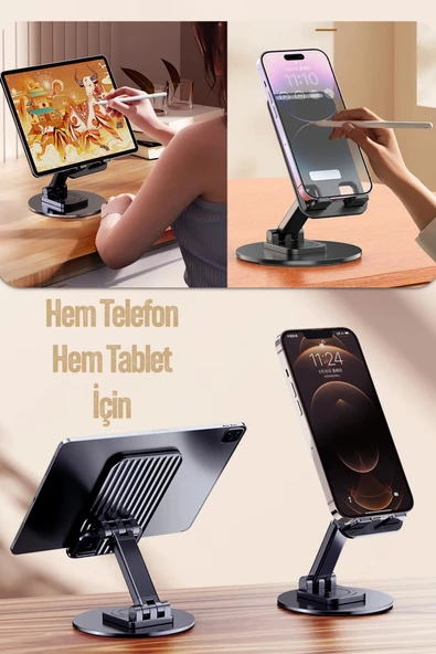 2 Adet Kaliteli Katlanır 360 Dönen Ayarlanabilir Telefon Tutucu Masaüstü Telefon Tablet Standı S014 - 3