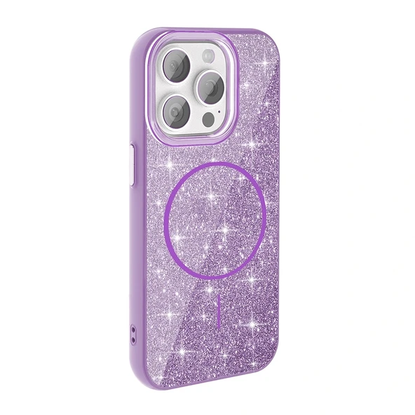 Apple iPhone 15 Pro Kılıf Magsafe Şarj Özellikli Parlayan Simli Redclick Okso Kapak - Resim 7