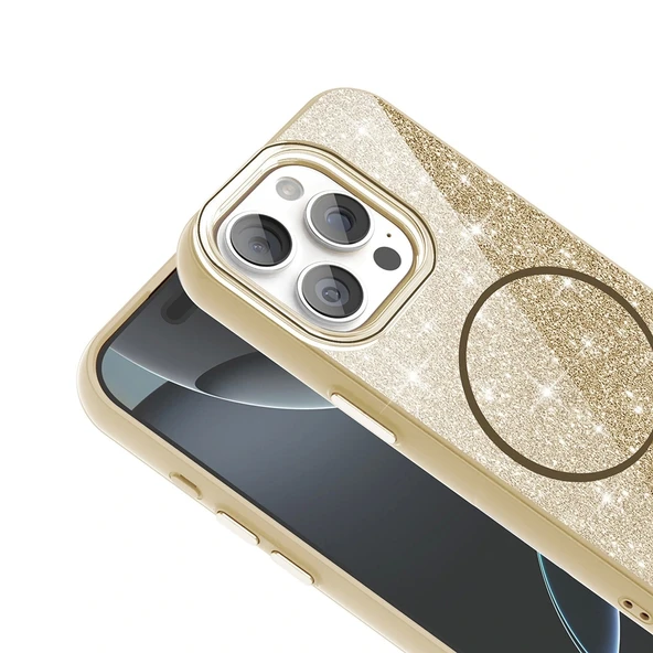 Apple iPhone 15 Pro Kılıf Magsafe Şarj Özellikli Parlayan Simli Redclick Okso Kapak - Resim 10