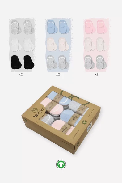 6'lı Silikonlu Babet Penye Çorap Bs30101b Pembe Ekru Gri - 4