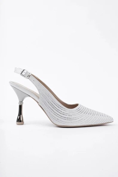 Muggo AMRİTA Sivri Burun Taşlı Arkası Açık Klasik Topuklu Kadın Ayakkabı