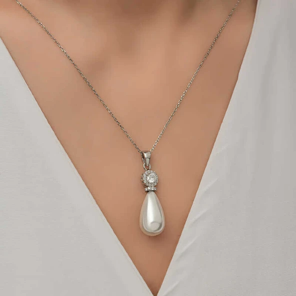 Gümüş Damla İnci Kadın Kolye SL6923 - 5