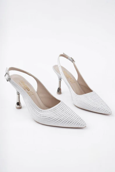 Muggo AMRİTA Sivri Burun Taşlı Arkası Açık Klasik Topuklu Kadın Ayakkabı - 2