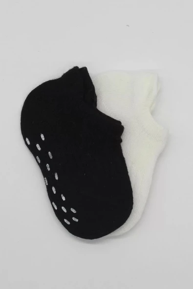 2'li Sneakers Kaymaz Basic Penye Çorap Bs20103 Siyah Ekru - 3