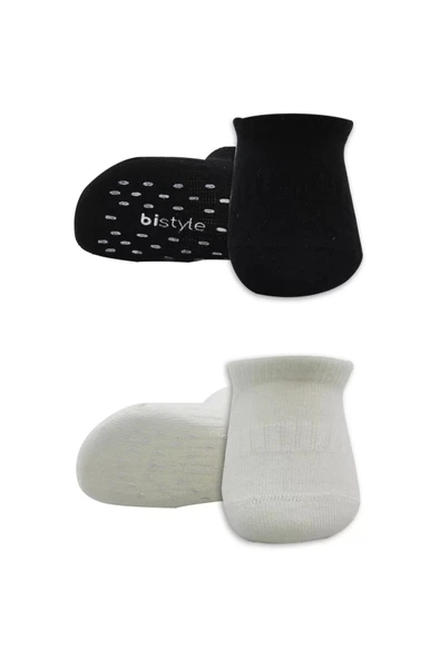 2'li Sneakers Kaymaz Basic Penye Çorap Bs20103 Siyah Ekru - 2