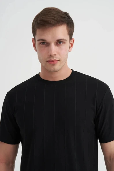 Cazador Regular Fit Bisiklet Yaka İnce Çizgili tişört - Resim 4