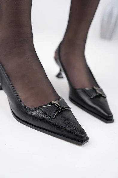 Muggo FOREST Arkası Açık Toka Detaylı Günlük Klasik Topuklu Kadın Stiletto Ayakkabı - 8