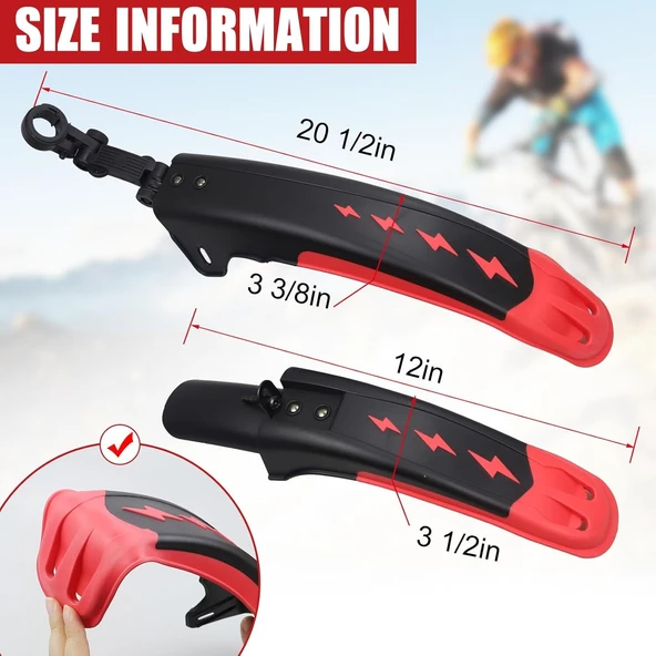 BİSİKLET ÇAMURLUK KIRMIZI  ÖN ARKA PRATİK MONTAJ 24-26-27,5-29 UYUMLU