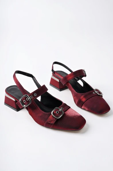 Muggo GİGİ Arkası Açık Küt Burun Çift Kemerli Kadın Günlük Klasik Kısa Topuklu Ayakkabı - 8