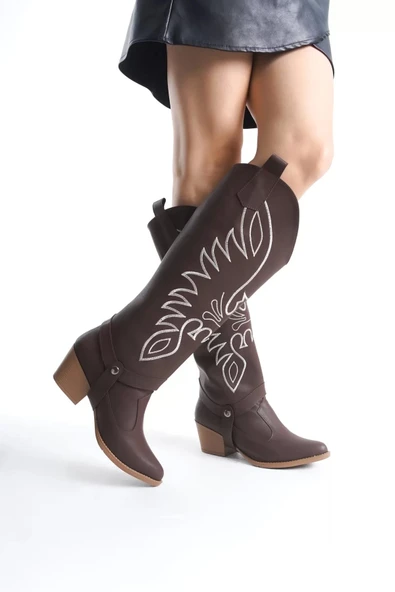 Jilla Kahverengi Cilt Tak Çıkar Topuklu Bot Ve Çizme - Resim 3