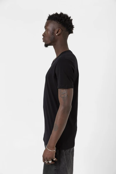 Siyah Basic Erkek V Yaka Tshirt - 6