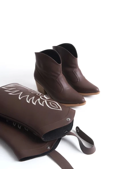 Jilla Kahverengi Cilt Tak Çıkar Topuklu Bot Ve Çizme - Resim 5