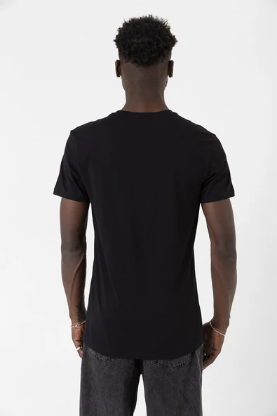 Siyah Basic Erkek V Yaka Tshirt - 2
