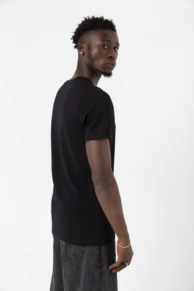 Siyah Basic Erkek V Yaka Tshirt - 3