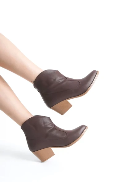 Jilla Kahverengi Cilt Tak Çıkar Topuklu Bot Ve Çizme - Resim 4