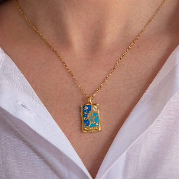 Çelik Kolye Oğlak Burcu Renkli Tarot Model - K-140 - 2