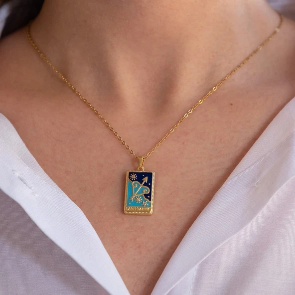 Çelik Kolye – Yay Burcu Renkli Tarot Model K-142 - 2