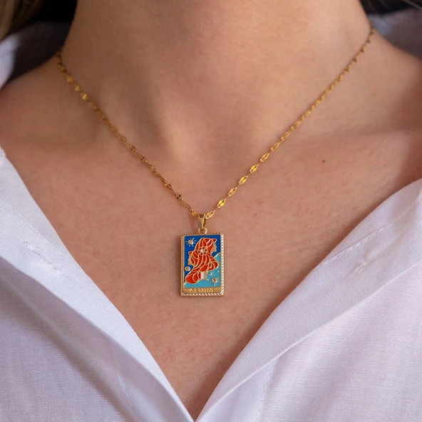 Çelik Kolye İkizler Burcu Altın Kaplama - K-143 - 2