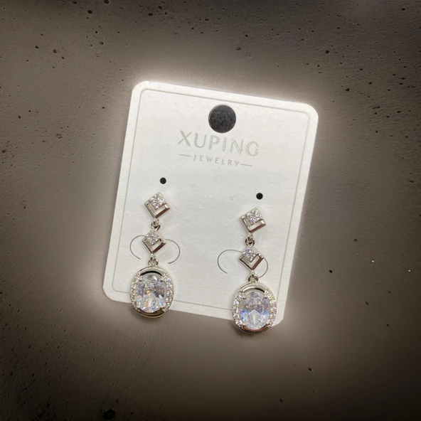 Zirkon Taşlı Gümüş Renk Antialerjik Sallantılı Küpe - Xuping Jewelry Şık ve Zarif Tasarım