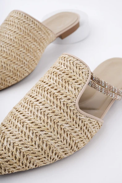 Muggo JAYLİN Önü Kapalı Kadın Taşlı Günlük Hasır Terlik - 3