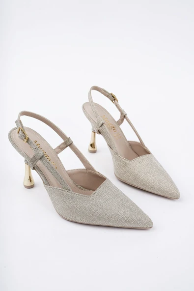 Muggo JESİ Sivri Burun Arkası Açık Günlük Klasik Kadın Topuklu Ayakkabı