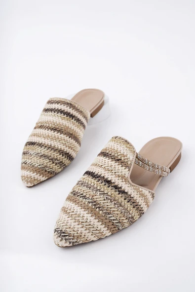 Muggo JAYLİN Önü Kapalı Kadın Taşlı Günlük Hasır Terlik - 9